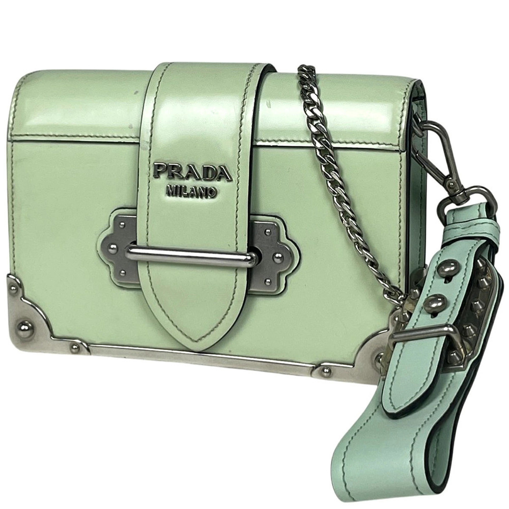 Prada Cahier Clutch Bag Logo Shoulder Leather Green